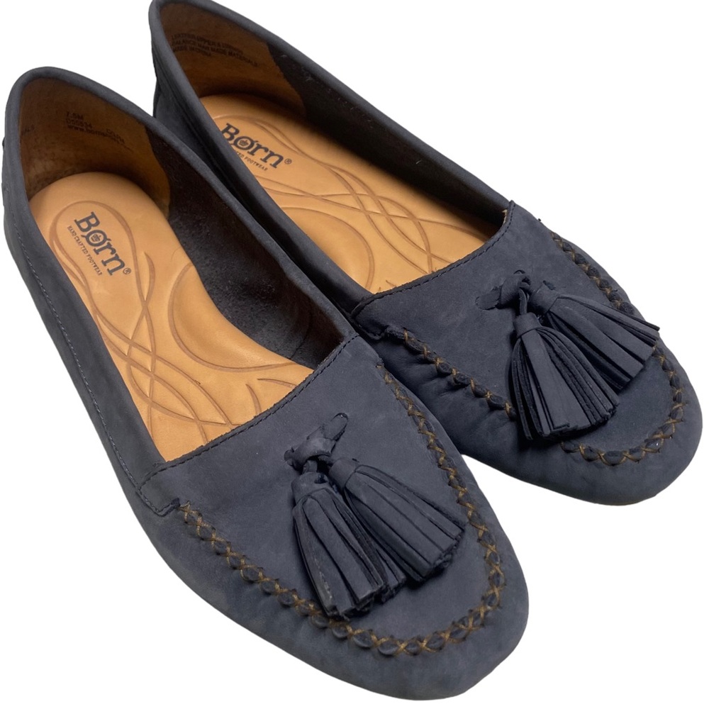 BORN TASSEL LOAFERS FLATS SHOES BLUE SUEDE WOMEN SIZE 7.5 M